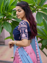 Graceful Pink Thread Paper Mirror Georgette Party Wear Lehenga Choli
