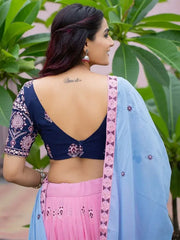 Graceful Pink Thread Paper Mirror Georgette Party Wear Lehenga Choli