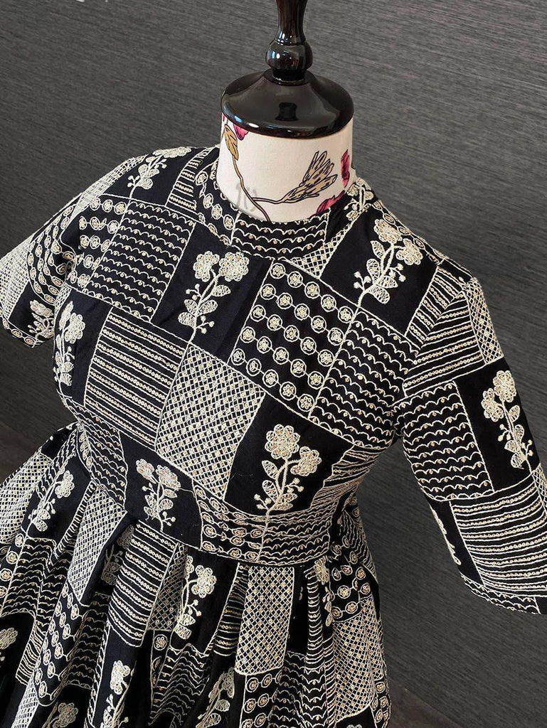 Pretty Black Embroidered Cotton Readymade Peplum Top Lehenga