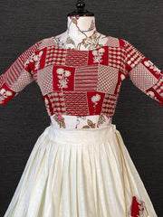 Lovable White Embroidered Cotton Readymade Crop Top Lehenga