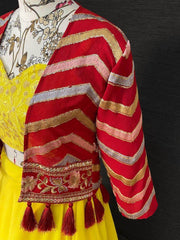Marvelous Yellow Georgette Ready Made Crop Top Lehenga With Jacket