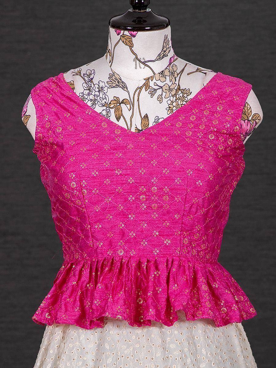 Pink floral embroidered peplum top for ethnic wear, perfect with lehenga or saree
