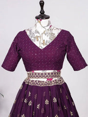Astonishing Magenta Sequines Georgette Wedding Wear Lehenga Choli