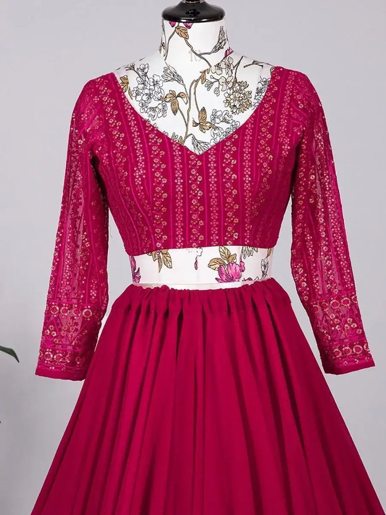 Sensational Royal Pink Sequence Embroidered Georgette Lehenga Choli