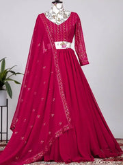 Sensational Royal Pink Sequence Embroidered Georgette Lehenga Choli