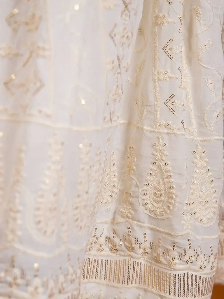 Remarkable White Sequined Georgette Sangeet Wear Lehenga Choli