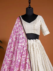 Remarkable White Sequined Georgette Sangeet Wear Lehenga Choli