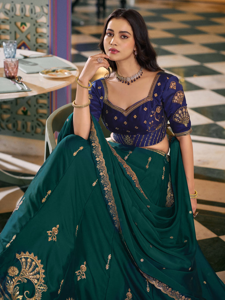 Sparkling Green Thread Embroidery Silk Evening Wear Lehenga Choli