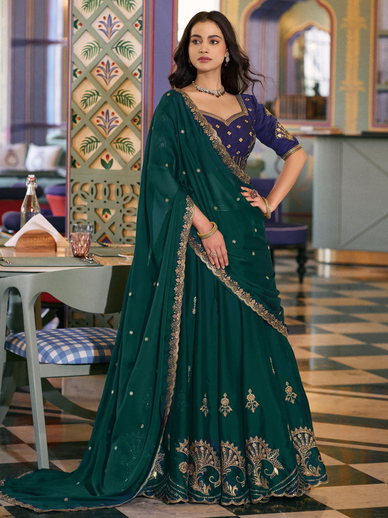 Sparkling Green Thread Embroidery Silk Evening Wear Lehenga Choli