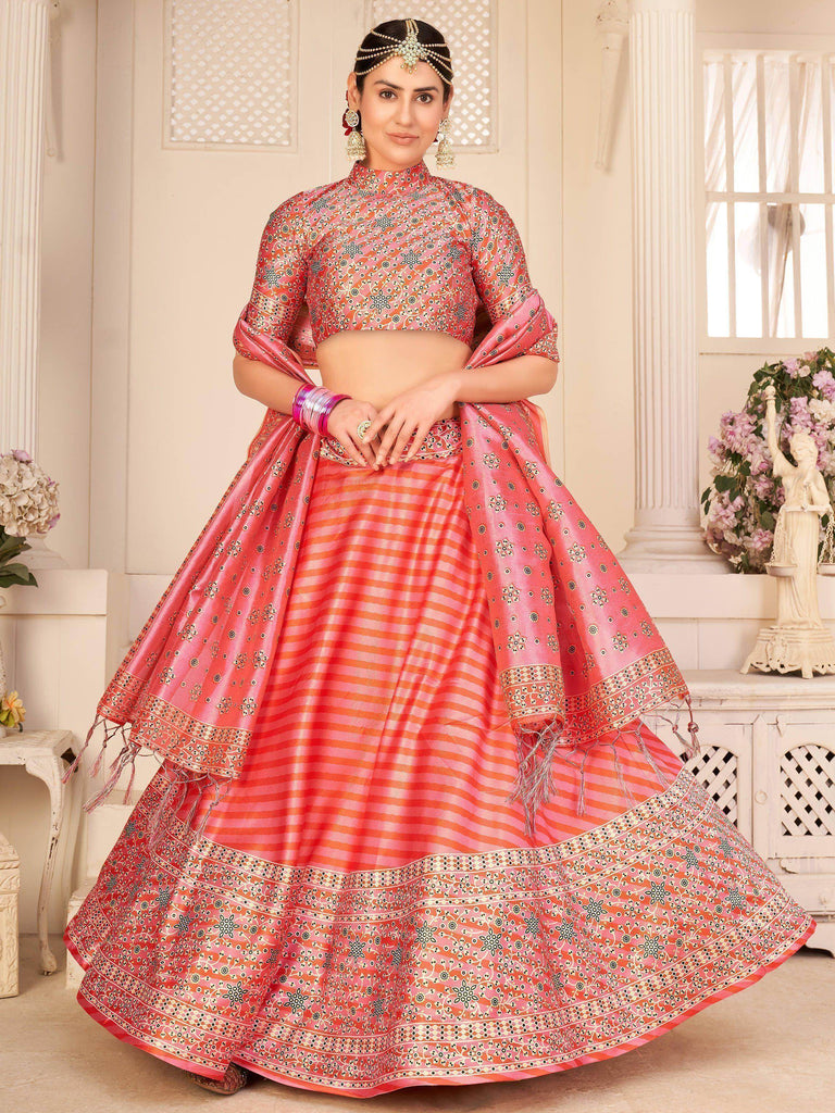 Marvelous Pink Digital Printed Silk Navratri Wear Lehenga Choli