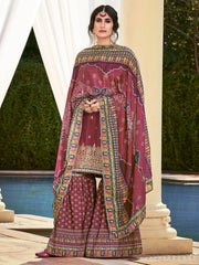 Wonderful Pink Bandhani Printed Silk Festival Wear Sharara Suit
