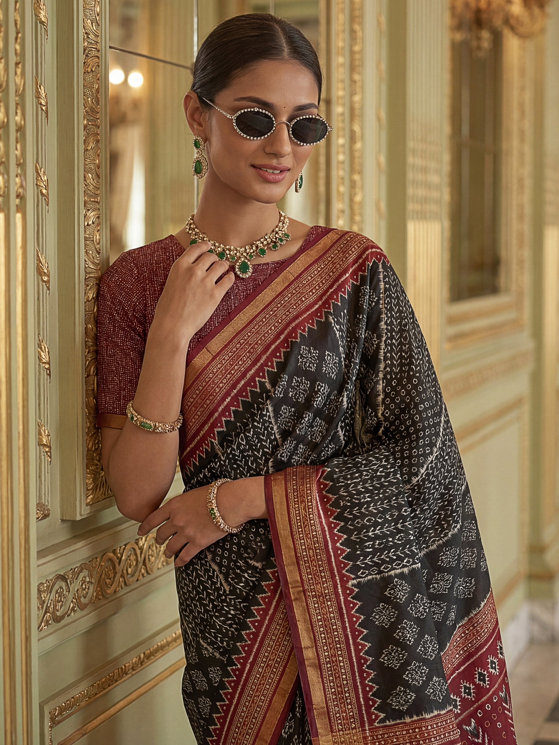 Stunning Black Zari Weaving Silk Festive Wear Saree