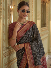 Stunning Black Zari Weaving Silk Festive Wear Saree