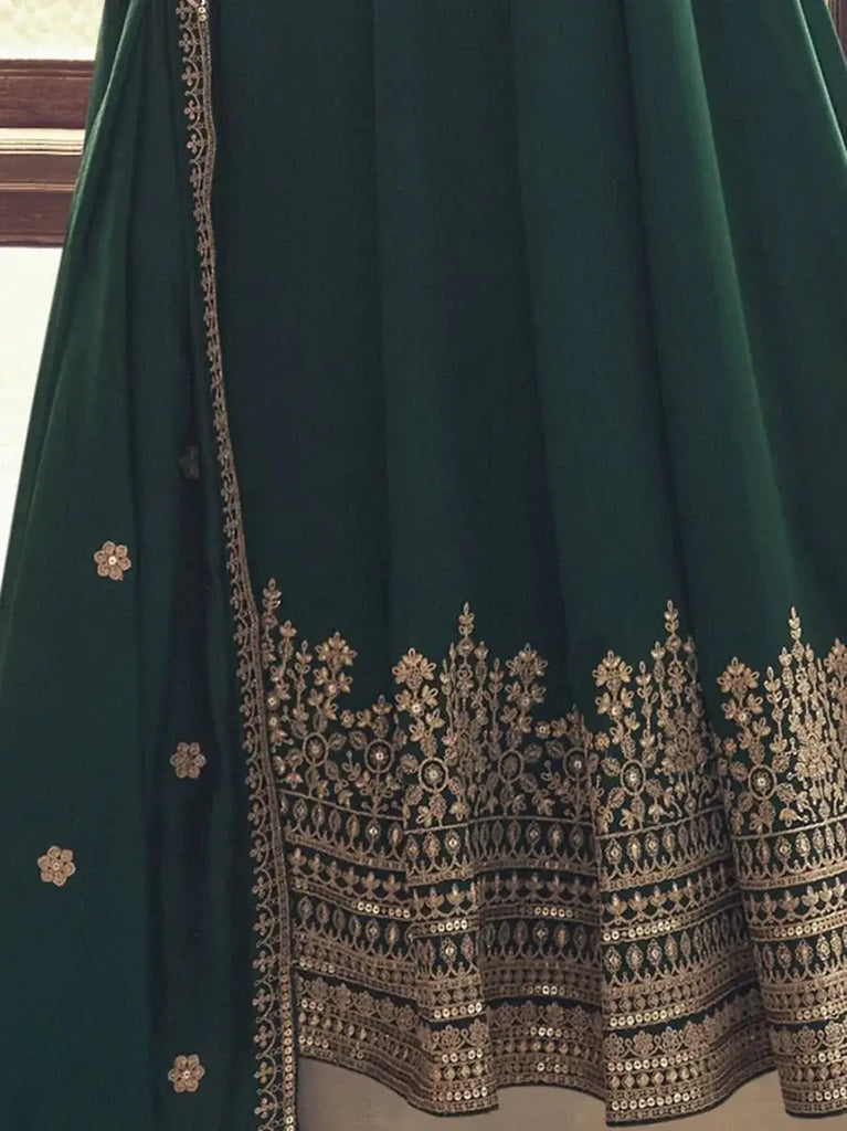 Tantalizing Green Embroidered Silk Sangeet Wear Ready-Made Gown