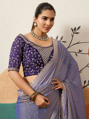 Great Purple Silk Festive Wear Saree With Heavy Embroidered Blouse