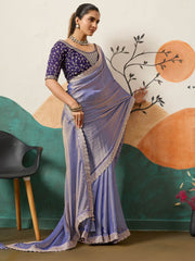 Great Purple Silk Festive Wear Saree With Heavy Embroidered Blouse