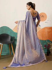 Great Purple Silk Festive Wear Saree With Heavy Embroidered Blouse