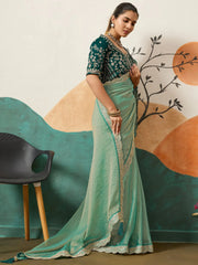 Wonderful Green Silk Party Wear Saree With Heavy Embroidered Blouse