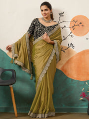 Graceful Yellow Silk Wedding Wear Saree With Heavy Embroidered Blouse