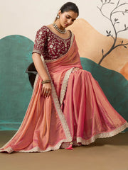 Rich Peach Silk Reception Wear Saree With Heavy Embroidered Blouse