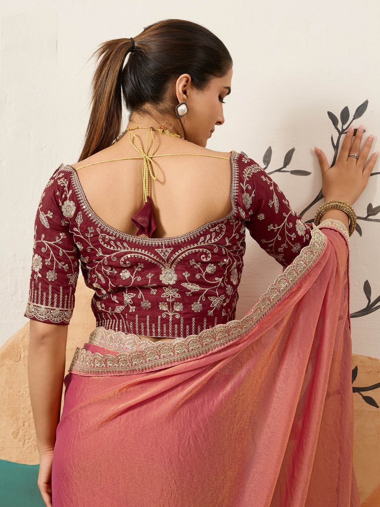 Rich Peach Silk Reception Wear Saree With Heavy Embroidered Blouse