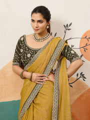 Lovely Yellow Silk Festive Wear Saree With Heavy Embroidered Blouse