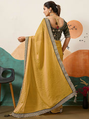 Lovely Yellow Silk Festive Wear Saree With Heavy Embroidered Blouse