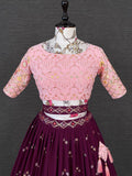 Beautiful Wine Thread Work Georgette Wedding Wear Lehenga Choli