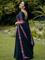 Elegant Black Embroidered Georgette Function Wear Lehenga Choli