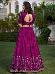 Rich Wine Silk Sequins Embroidered Lehenga Choli With Dupatta