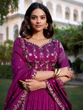 Rich Wine Silk Sequins Embroidered Lehenga Choli With Dupatta