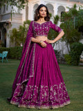 Rich Wine Silk Sequins Embroidered Lehenga Choli With Dupatta