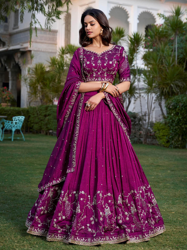 Rich Wine Silk Sequins Embroidered Lehenga Choli With Dupatta