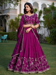 Rich Wine Silk Sequins Embroidered Lehenga Choli With Dupatta