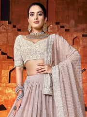 Astonishing Dusty Pink Sequins Embroidered Georgette Lehenga Choli