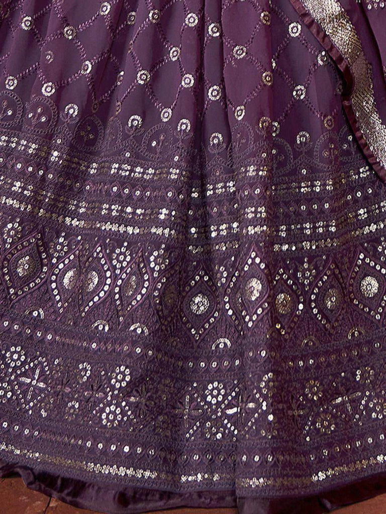 Phenomenal Wine Sequins Embroidered Georgette Lehenga Choli