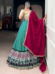 Attractive Green Bandhani Printed Rayon Wedding Wear Lehenga Choli