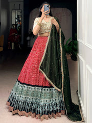 Glamorous Red Bandhani Printed Rayon Function Wear Lehenga Choli