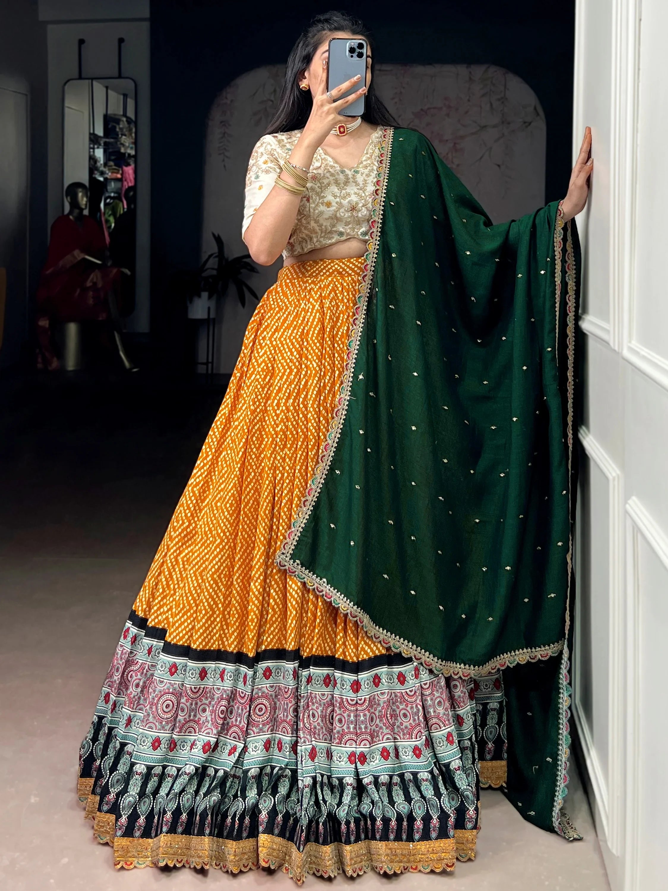 Gorgeous Yellow Bandhani Printed Rayon Haldi Wear Lehenga Choli