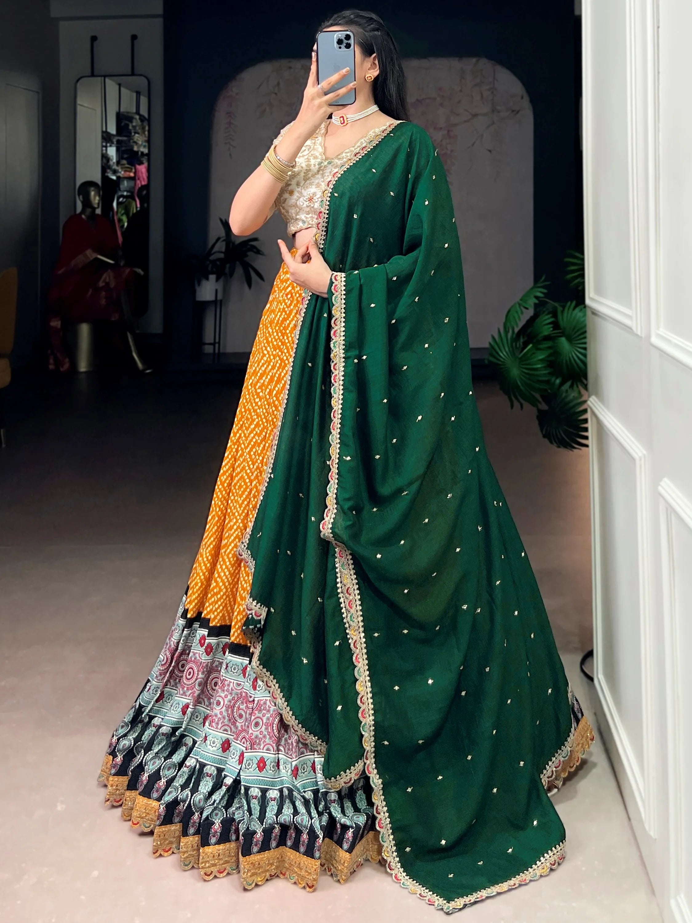 Gorgeous Yellow Bandhani Printed Rayon Haldi Wear Lehenga Choli