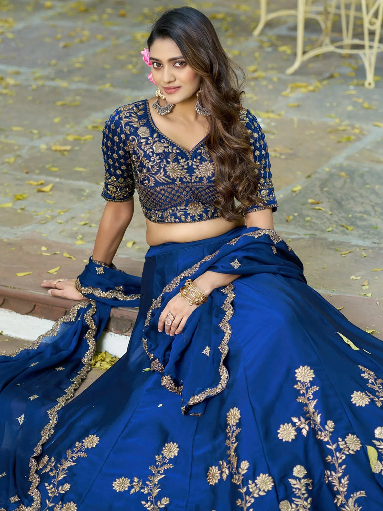 Royaly Blue Embroidered Silk Bridesmaid Lehenga Choli With Dupatta