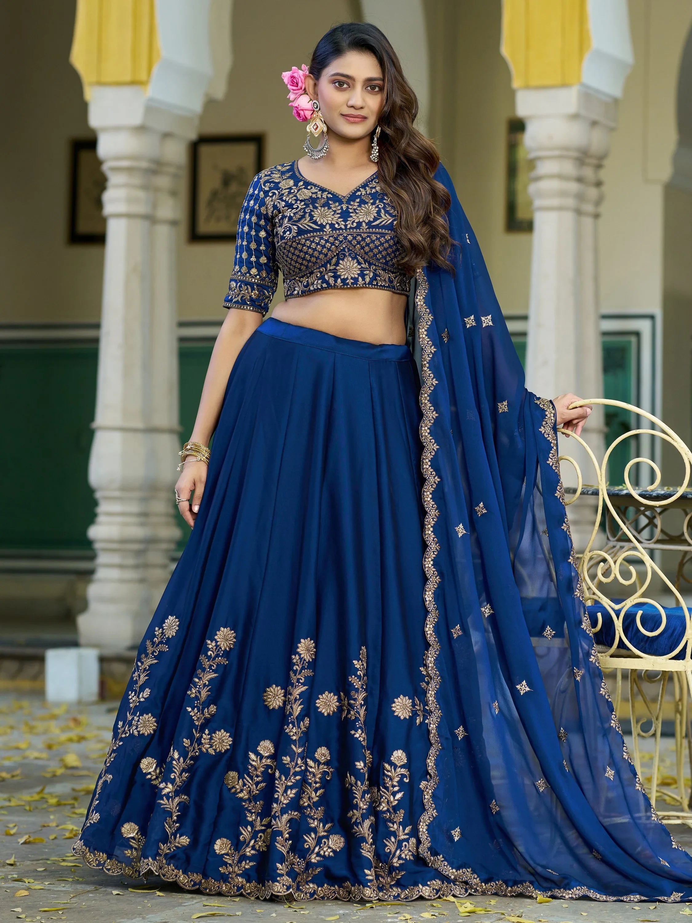 Royaly Blue Embroidered Silk Bridesmaid Lehenga Choli With Dupatta