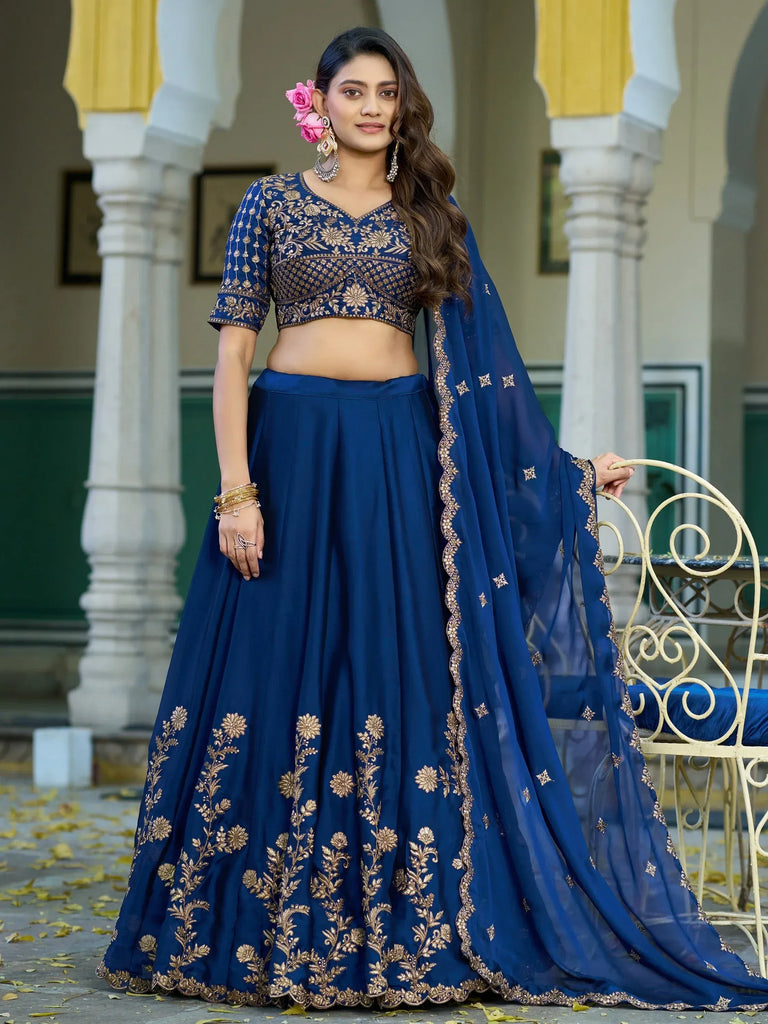 Royaly Blue Embroidered Silk Bridesmaid Lehenga Choli With Dupatta