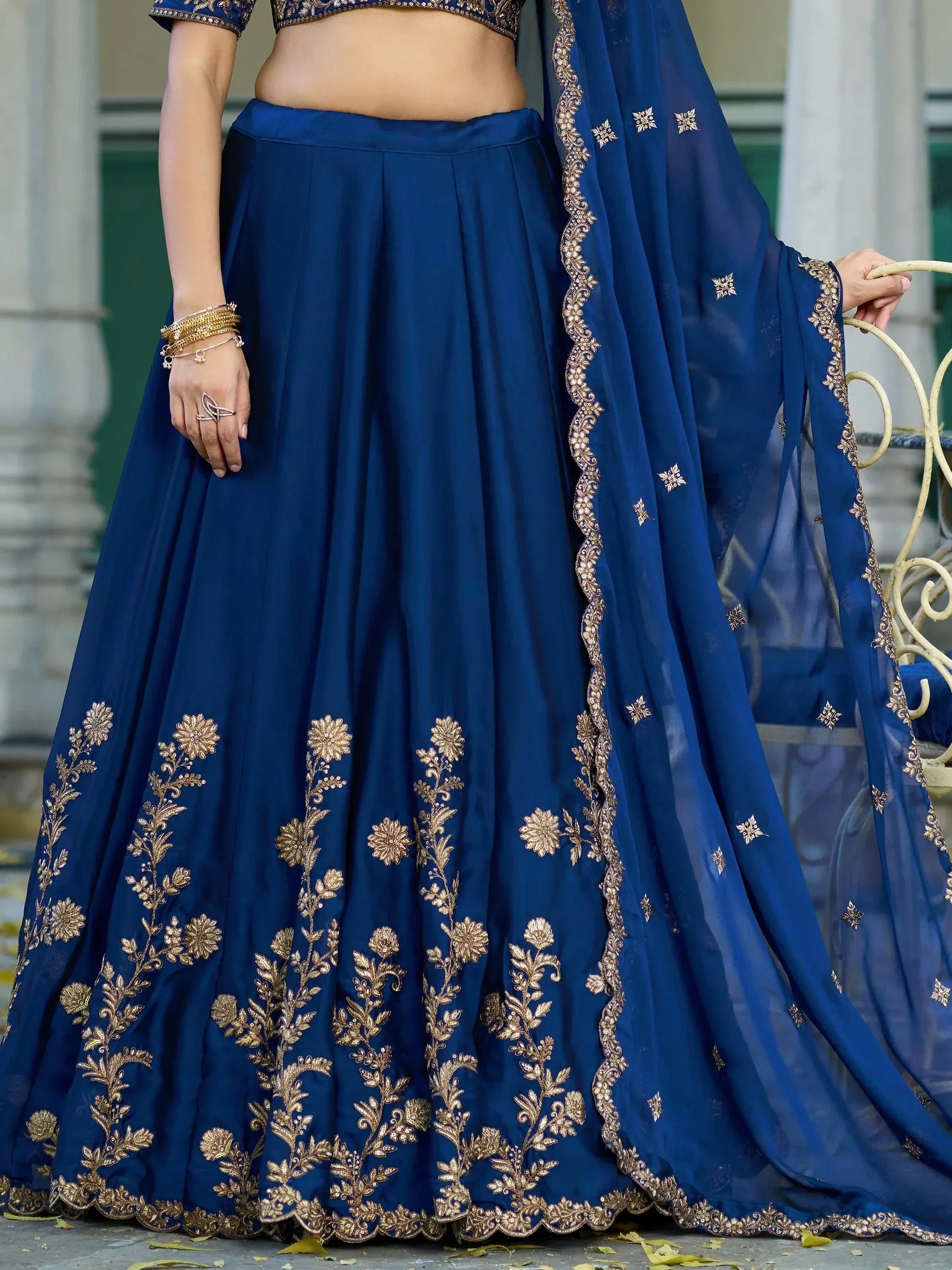 Royaly Blue Embroidered Silk Bridesmaid Lehenga Choli With Dupatta