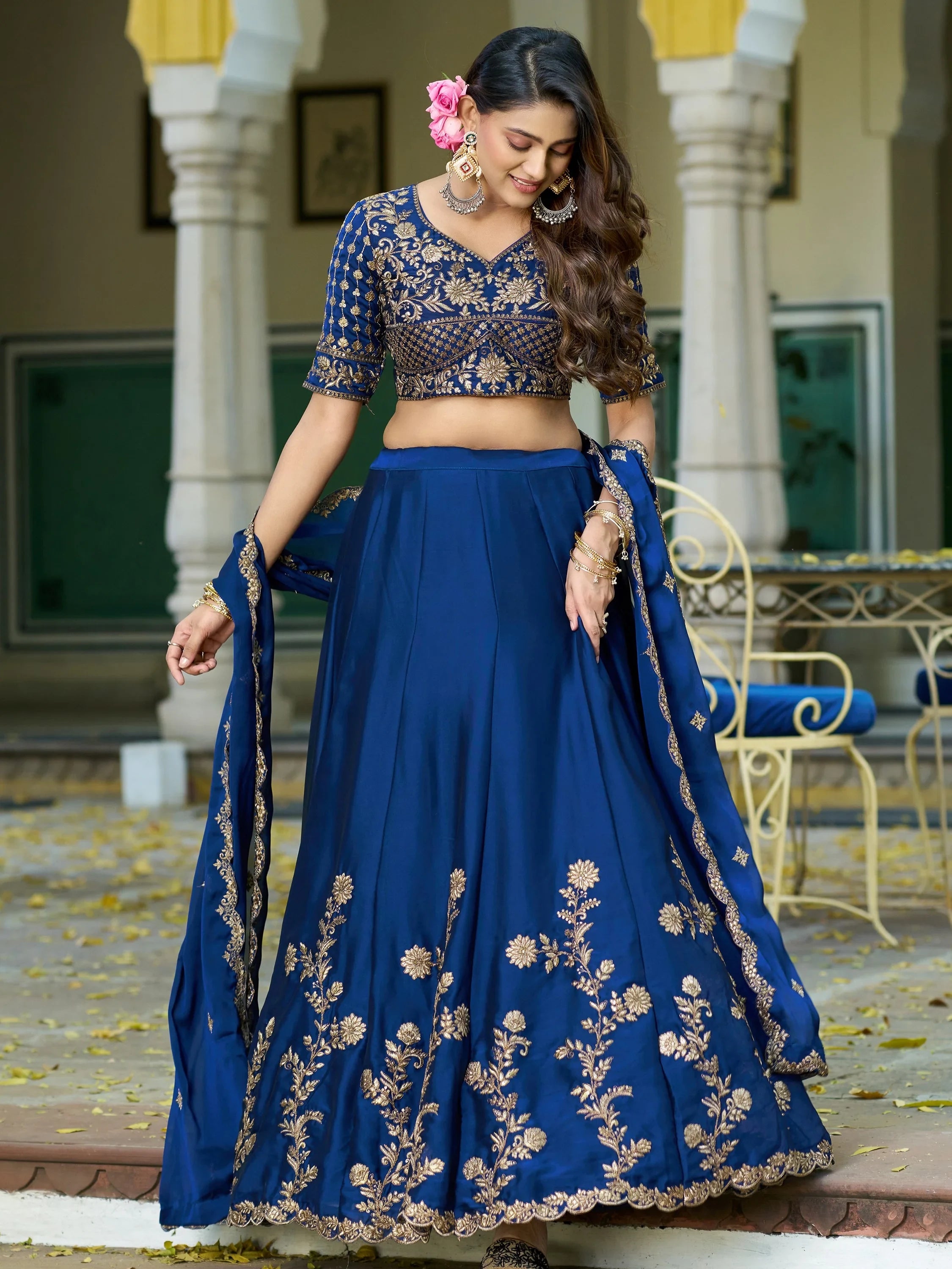 Royaly Blue Embroidered Silk Bridesmaid Lehenga Choli With Dupatta