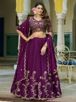 Dazzling Wine Floral Embroidered Silk Festival Wear Lehenga Choli