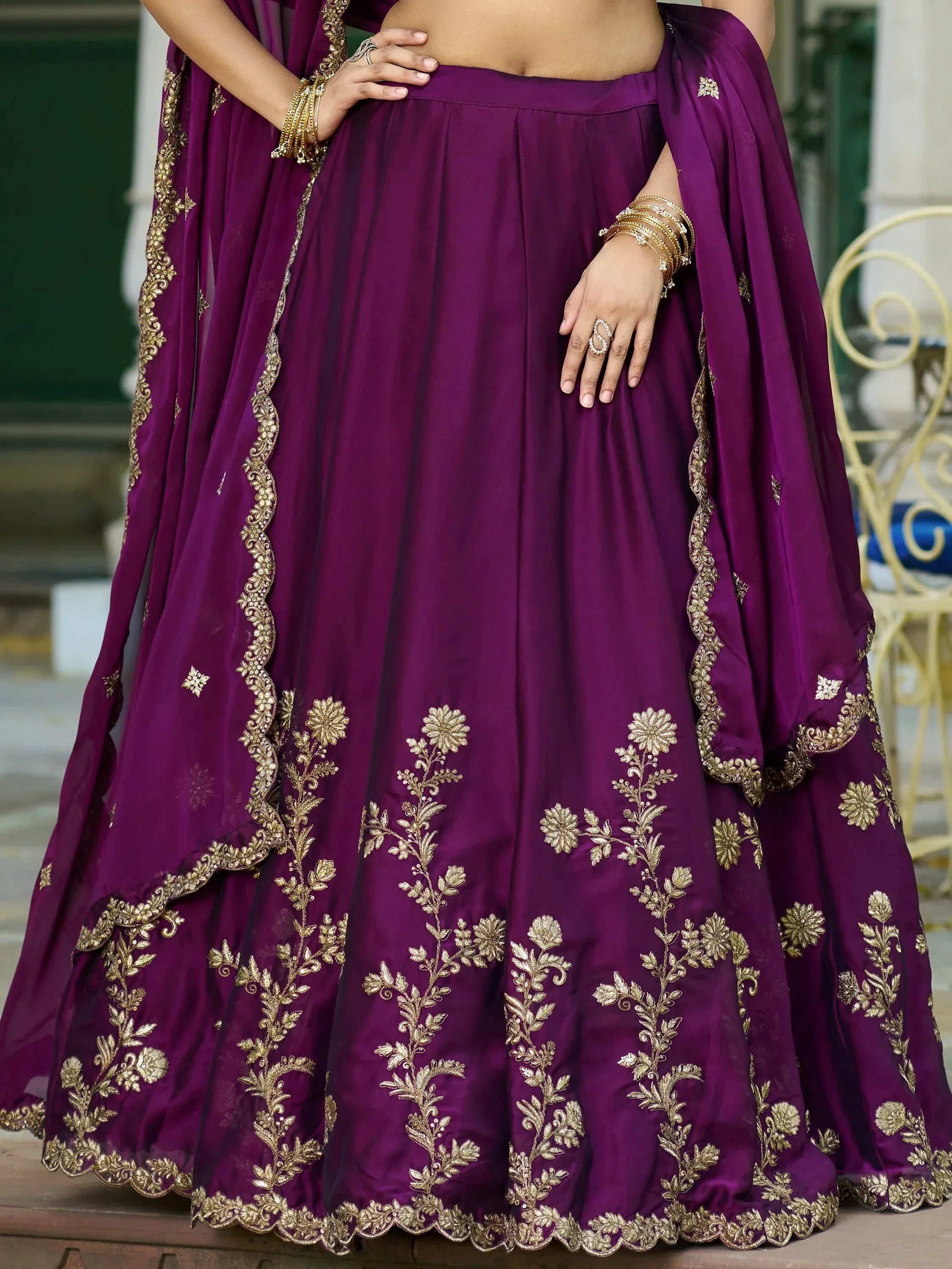 Dazzling Wine Floral Embroidered Silk Festival Wear Lehenga Choli