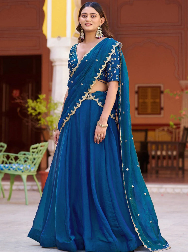 Glamorous Blue Sequins Silk Wedding Wear Lehenga Choli WIth Dupatta