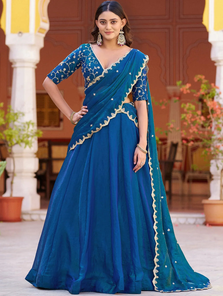 Glamorous Blue Sequins Silk Wedding Wear Lehenga Choli WIth Dupatta