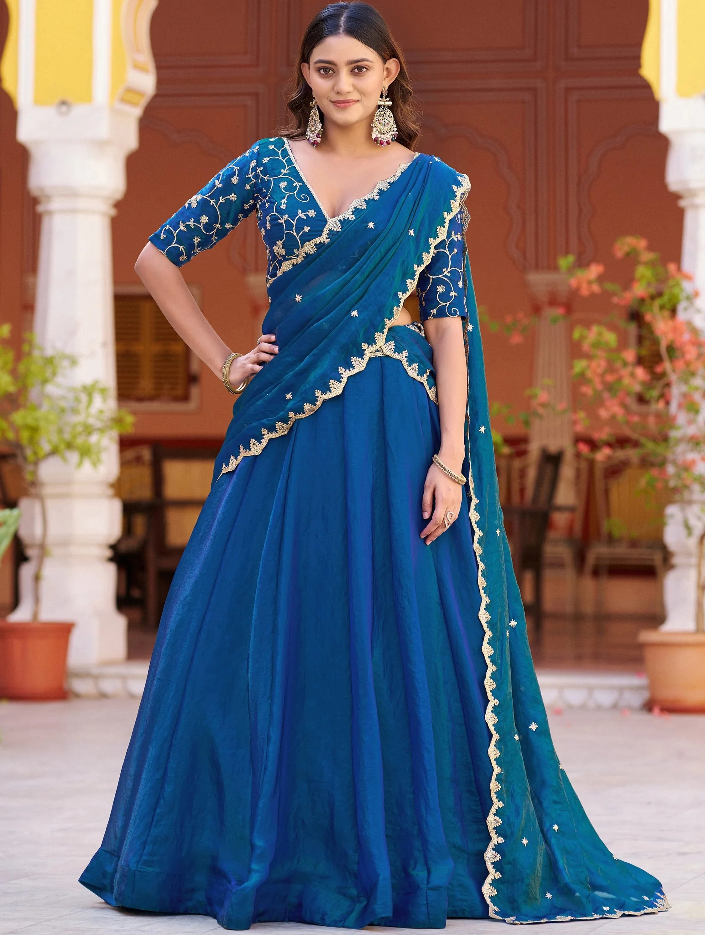 Glamorous Blue Sequins Silk Wedding Wear Lehenga Choli WIth Dupatta